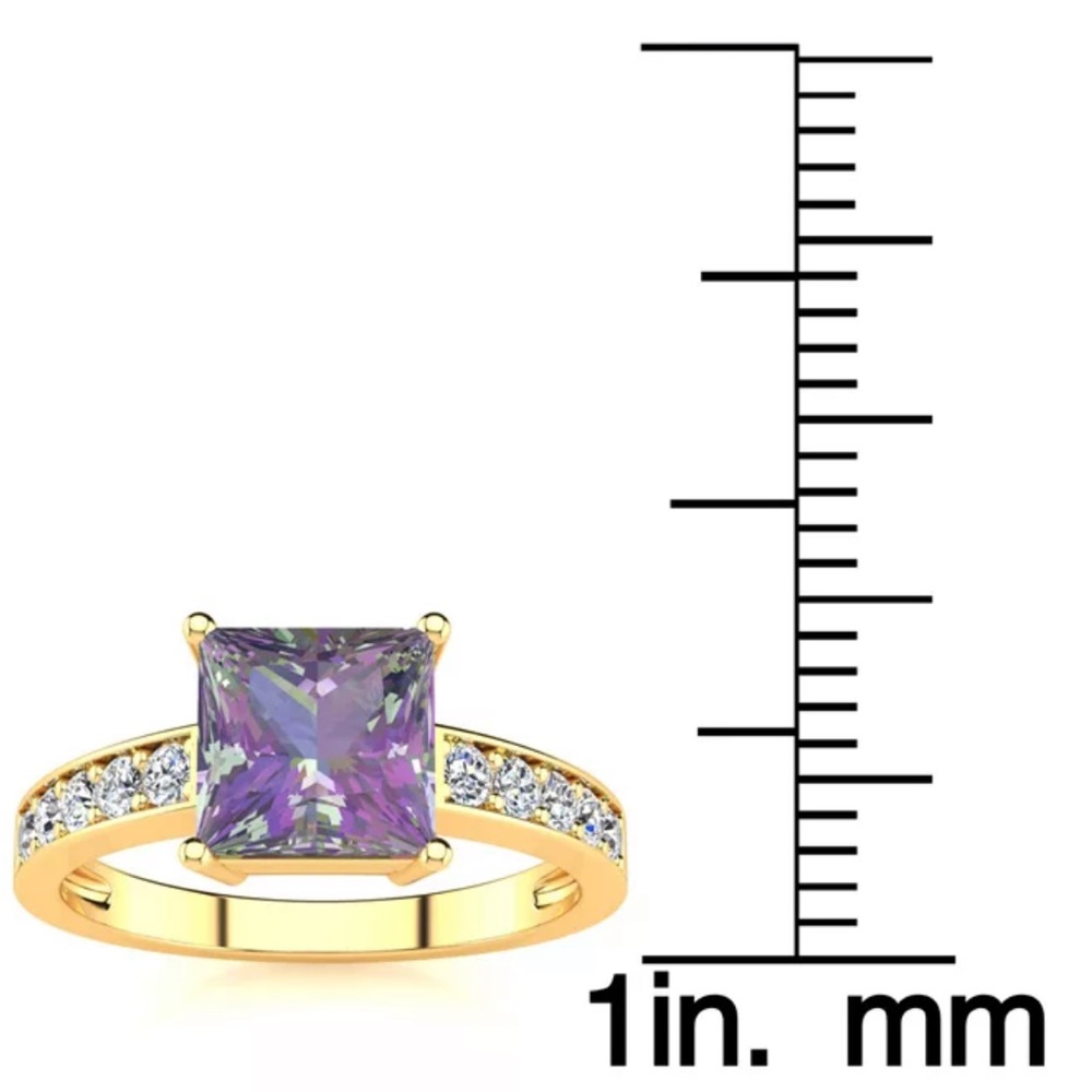 New Square Step Cut 1 7/8ct Mystic Topaz Diamond Ring in 14K Yellow Gold - Picture 7 of 16